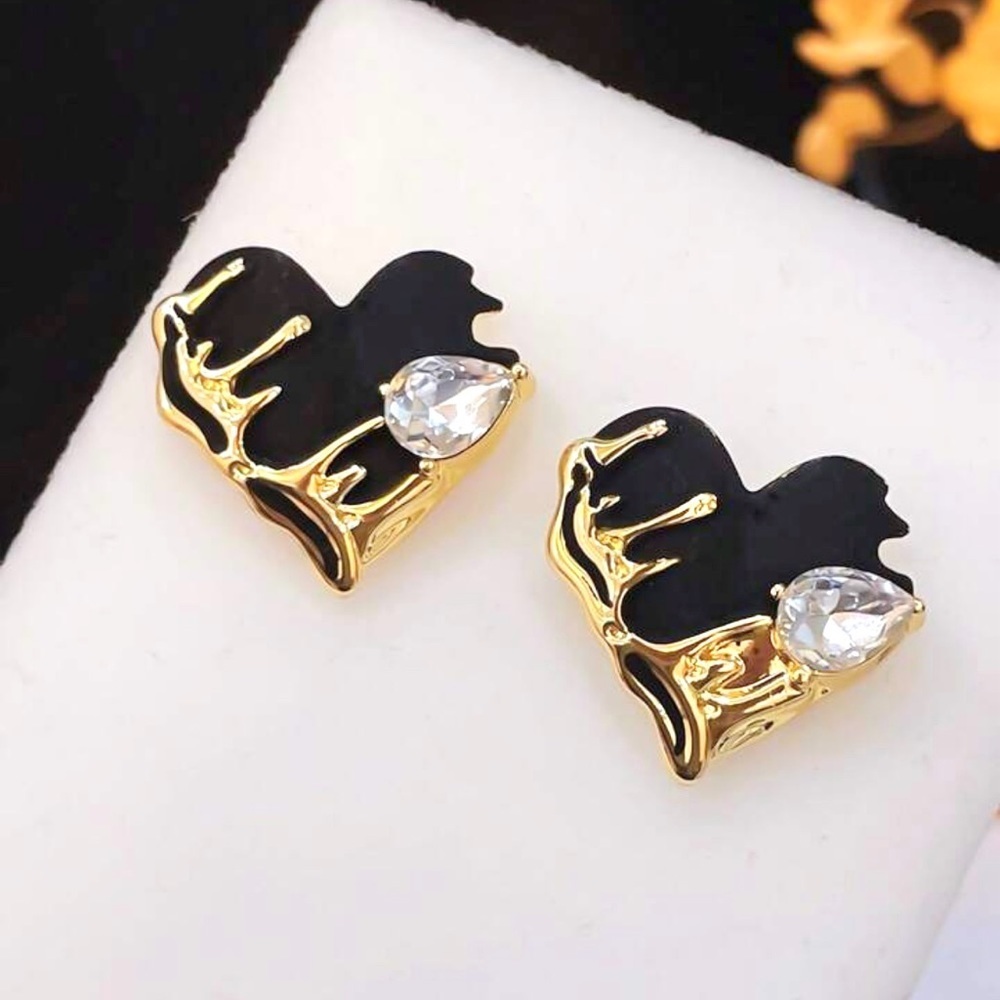 2/$30🌵 Black Heart Drip Gold Rhinestone Stud Earrings Melting Jewelry NEW